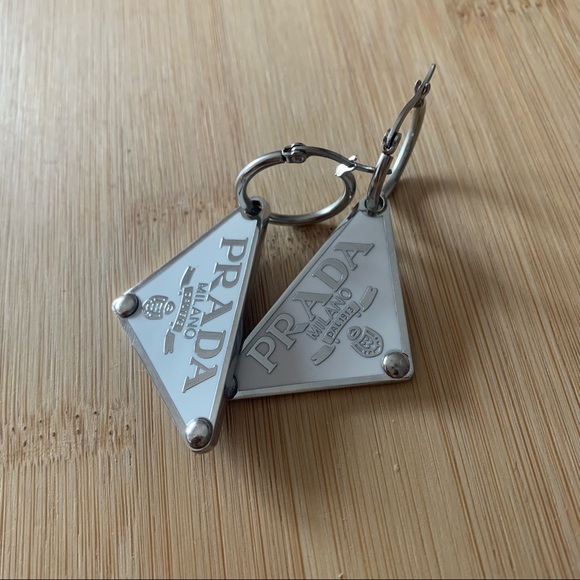 Jewelry - Pravda White Logo Triangle Earrings
